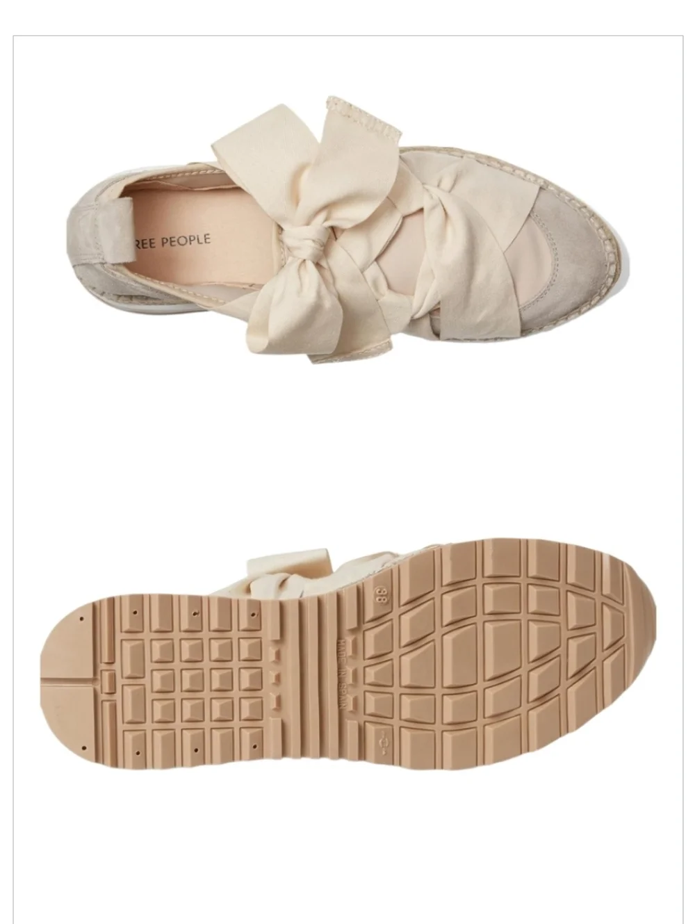 Free People Chapmin Espadrille Sneaker Ivory Ribbon Lace Platform Shoe Sz 7 - Picture 2 of 14